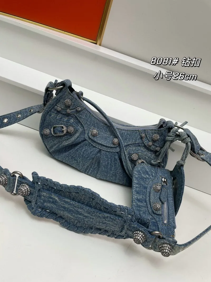Balenciaga Denim Satchel Bag Small 8081 Rhinestone