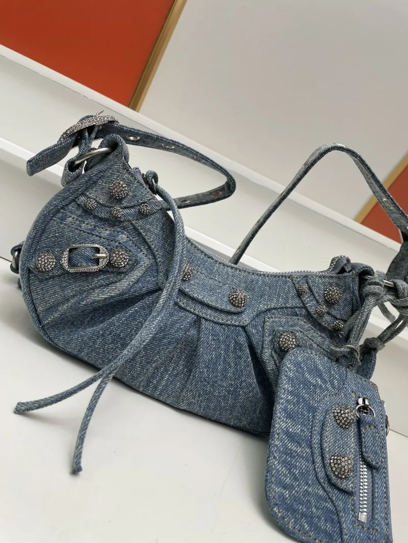Balenciaga Denim Satchel Bag Small 8081 Rhinestone - Image 4