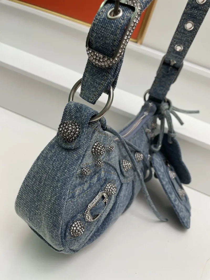 Balenciaga Denim Satchel Bag Small 8081 Rhinestone - Image 6