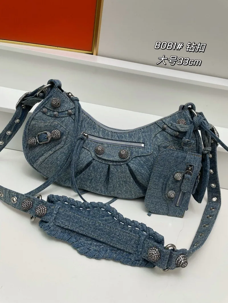 Balenciaga Denim Rhinestone Shoulder Bag 8081 Large