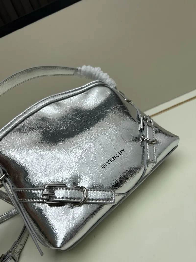 Givenchy Silver Leather Satchel Crossbody Bag - Image 4