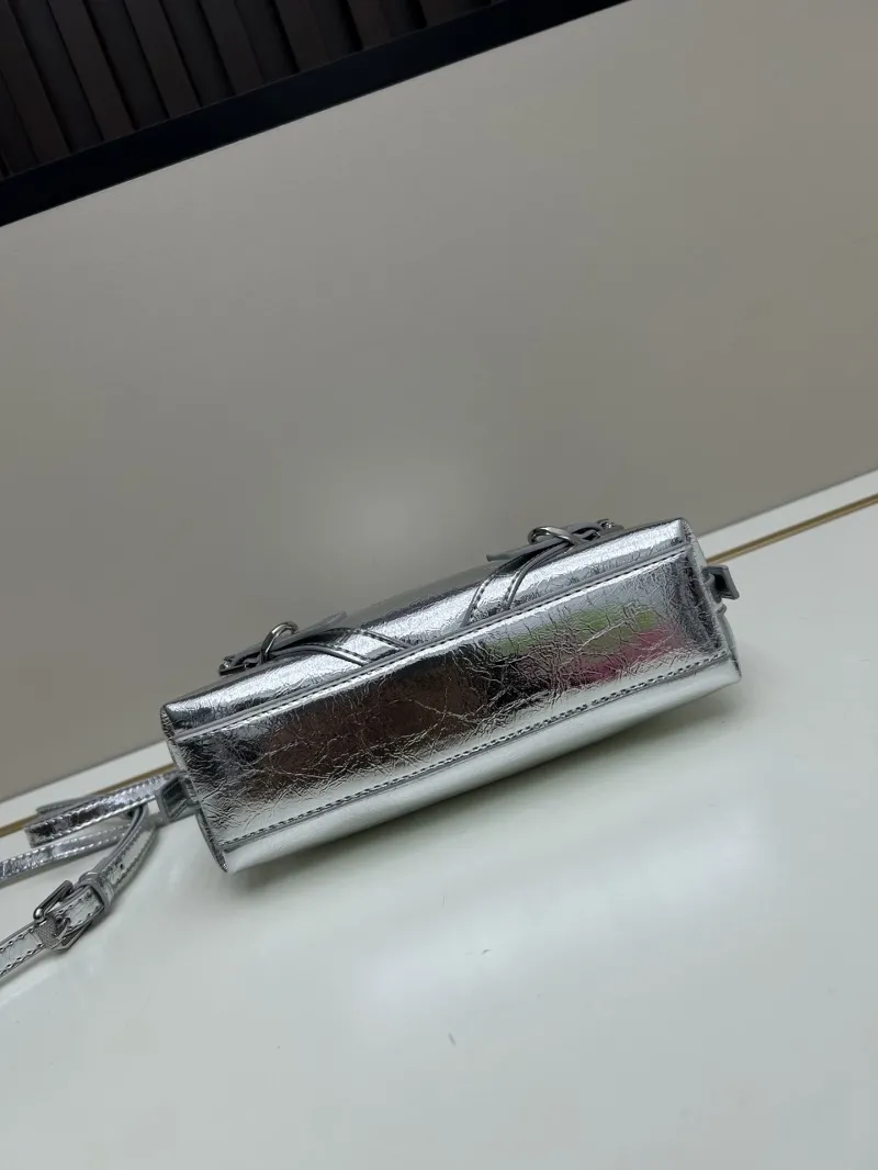 Givenchy Silver Leather Satchel Crossbody Bag - Image 5