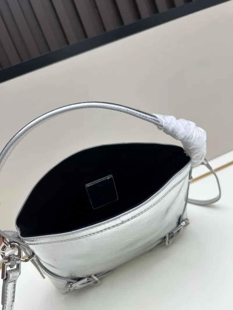 Givenchy Silver Leather Satchel Crossbody Bag - Image 7