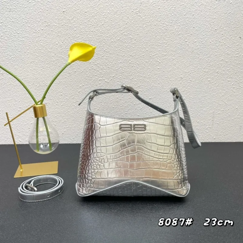 Balenciaga Silver Croc Embossed Hobo Bag 8087 23cm