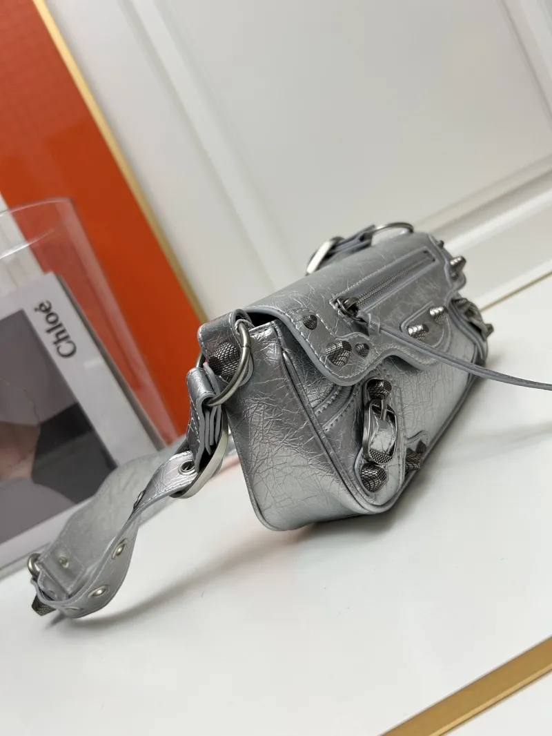 Balenciaga Silver Crossbody Satchel Bag 9020 Small Large - Image 3
