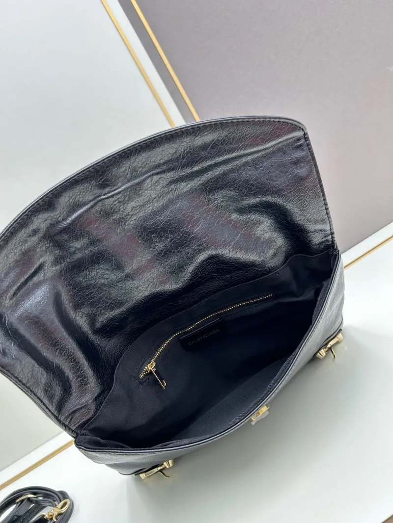 Balenciaga Black Leather Crossbody Satchel Bag 6844 - Image 6