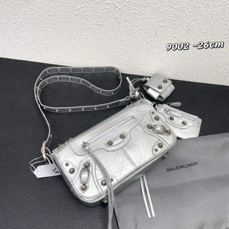 Balenciaga Silver Crossbody Bag 9002 26cm
