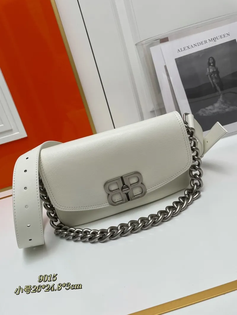 Balenciaga 9015 Small White Leather Satchel Bag