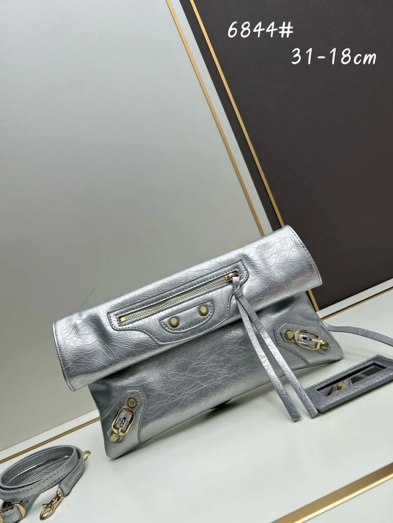 Balenciaga Silver Crossbody Clutch Bag 6844