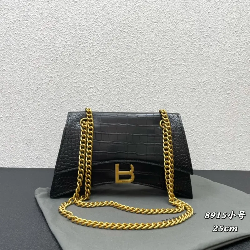 Balenciaga Black Crocodile Chain Shoulder Bag 8915 Small 25cm