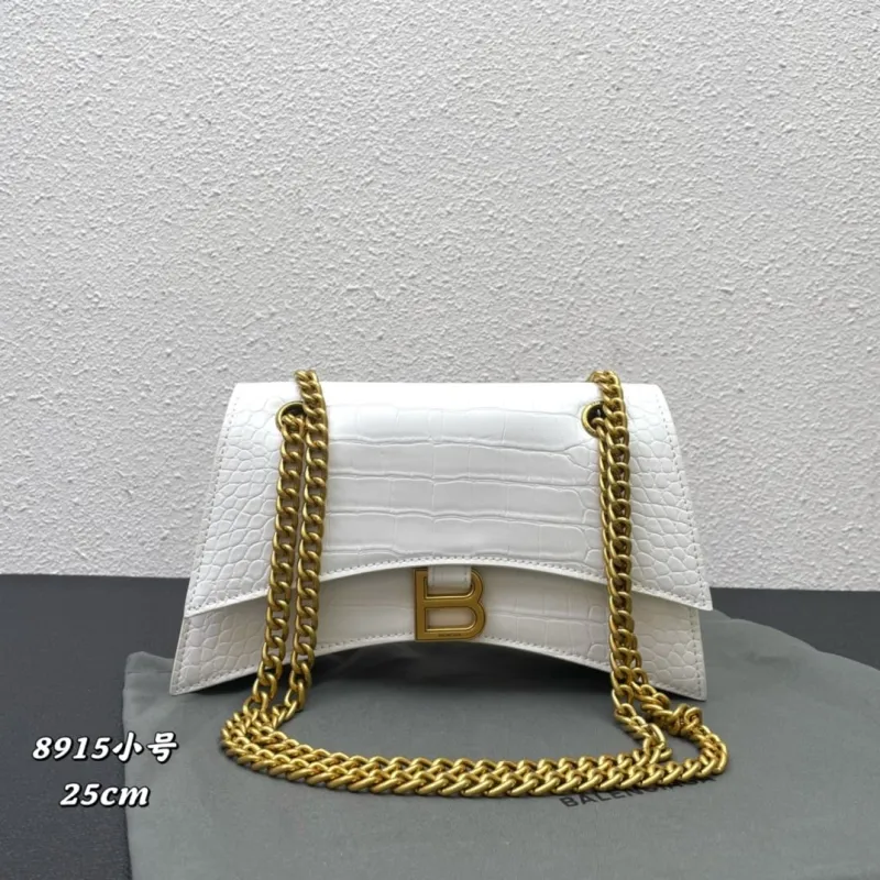 Balenciaga White Crocodile Embossed Small Chain Shoulder Bag