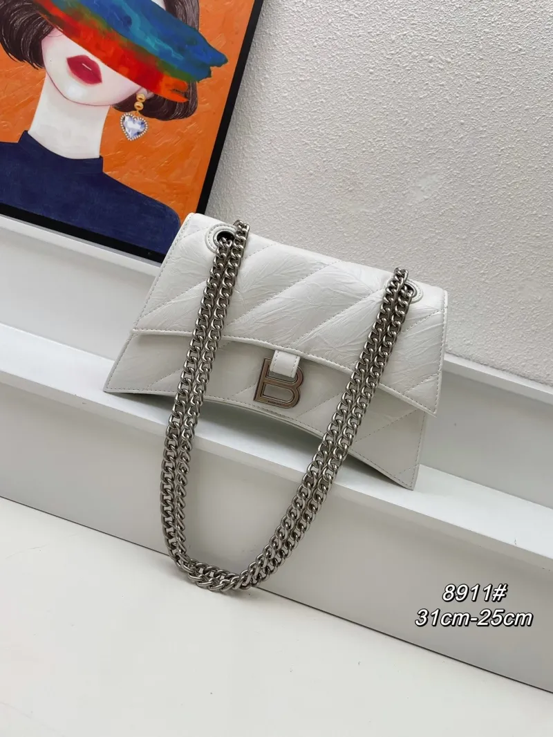 Balenciaga White Quilted Chain Shoulder Bag 8911