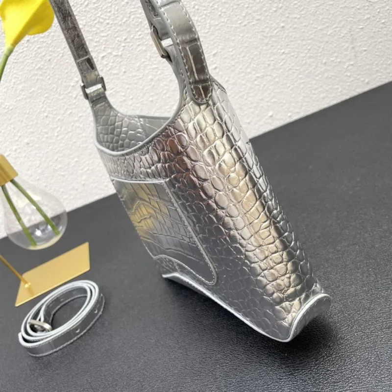 Balenciaga Silver Croc Embossed Top Handle Bag 8087 23cm - Image 4