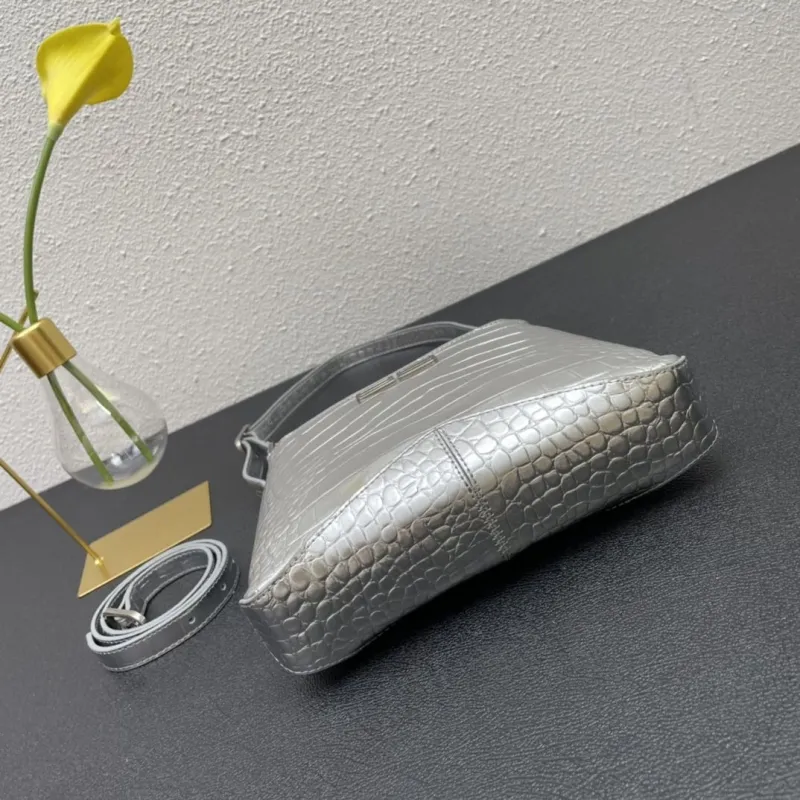 Balenciaga Silver Croc Embossed Top Handle Bag 8087 23cm - Image 5