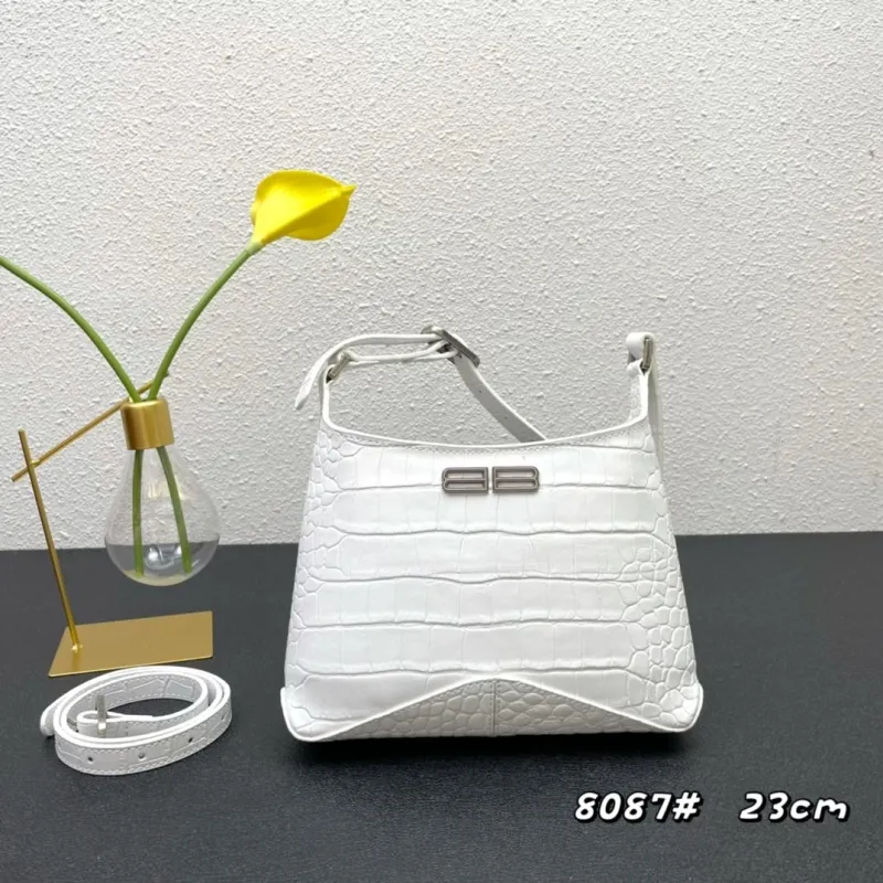 Balenciaga White Croc Embossed Hobo Bag 8087 23cm
