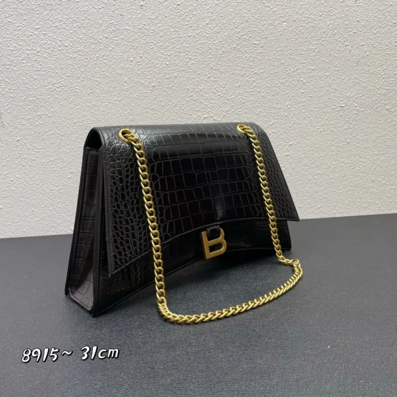 Alternative view of Balenciaga Black Crocodile Embossed Chain Shoulder Bag 8915