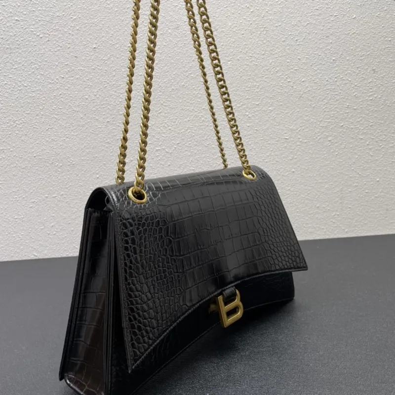 Balenciaga Black Crocodile Embossed Chain Shoulder Bag 8915 - Image 4