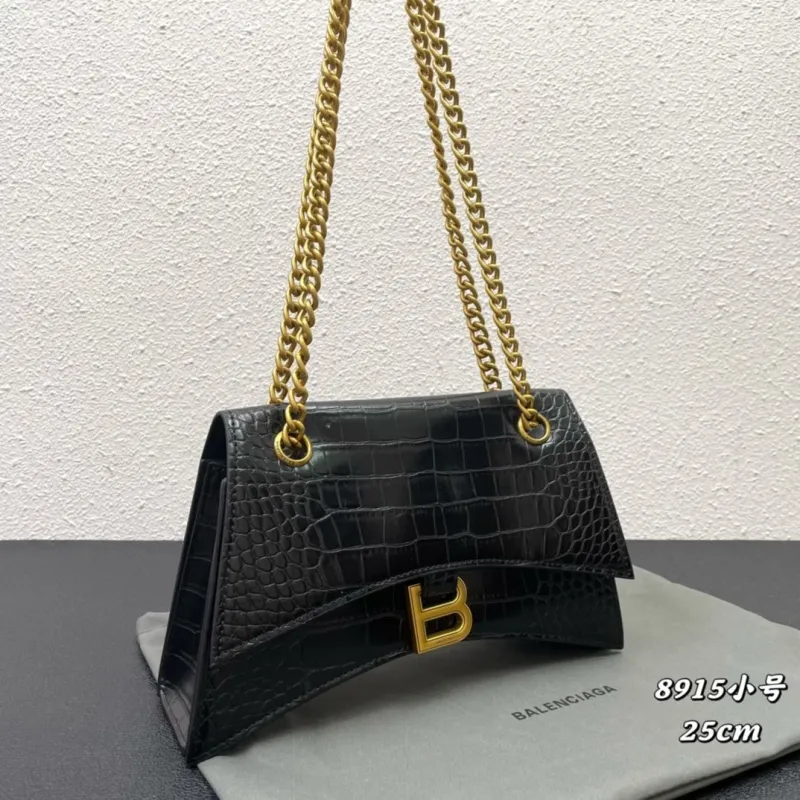 Balenciaga Black Croc Embossed Small Chain Shoulder Bag - Image 3
