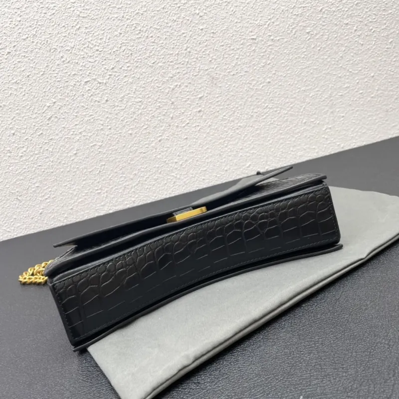 Balenciaga Black Croc Embossed Small Chain Shoulder Bag - Image 7