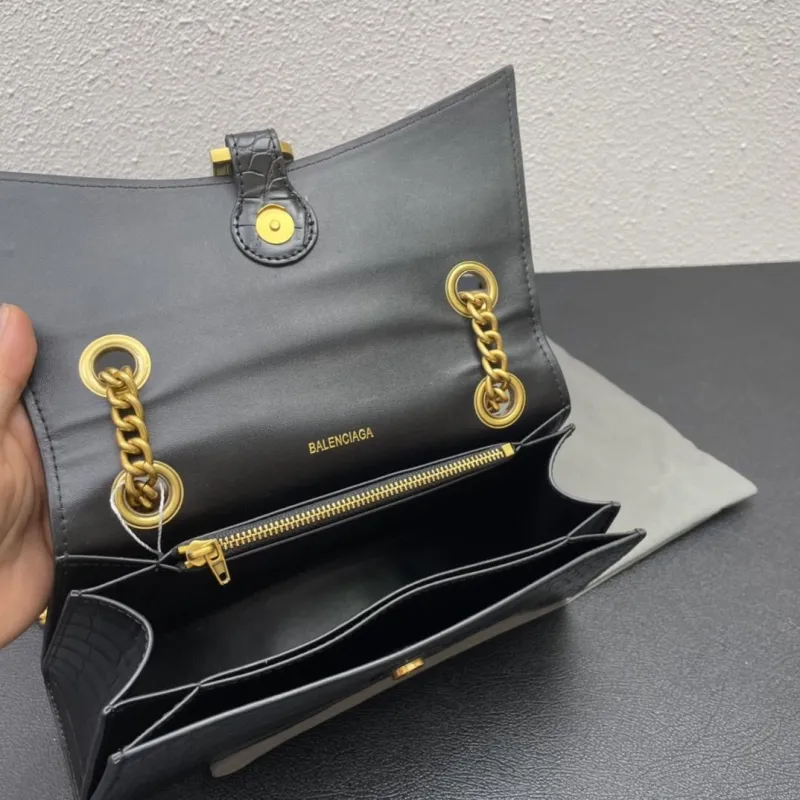 Balenciaga Black Croc Embossed Small Chain Shoulder Bag - Image 8