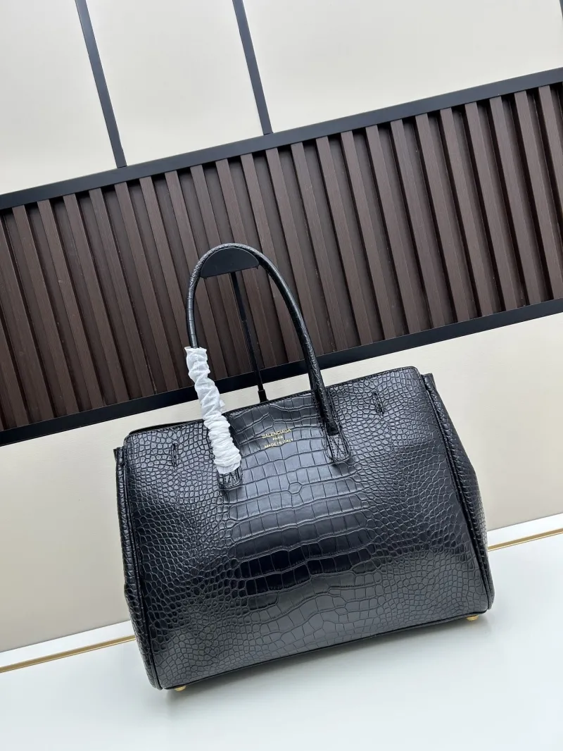 Alternative view of Balenciaga Black Croc Embossed Top Handle Tote Bag 8050