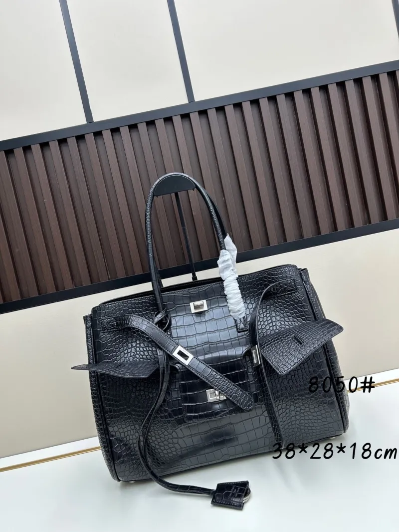 Balenciaga Black Crocodile Top Handle Bag 8050