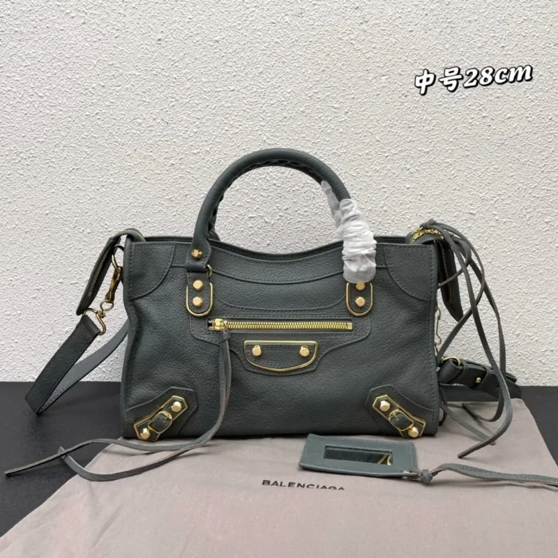 Balenciaga Medium Gray Top Handle Leather Bag 28cm