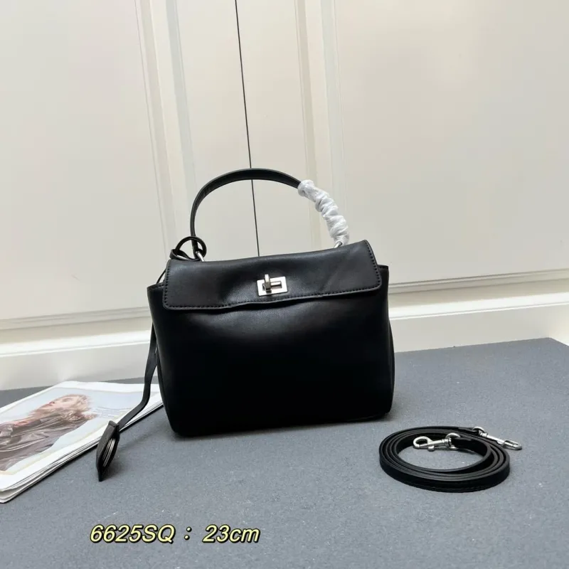 Balenciaga Black Top Handle Crossbody Bag 6625SQ 23cm