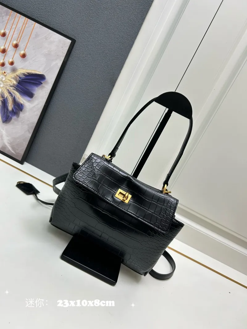 Balenciaga Black Mini Crocodile Top Handle Bag