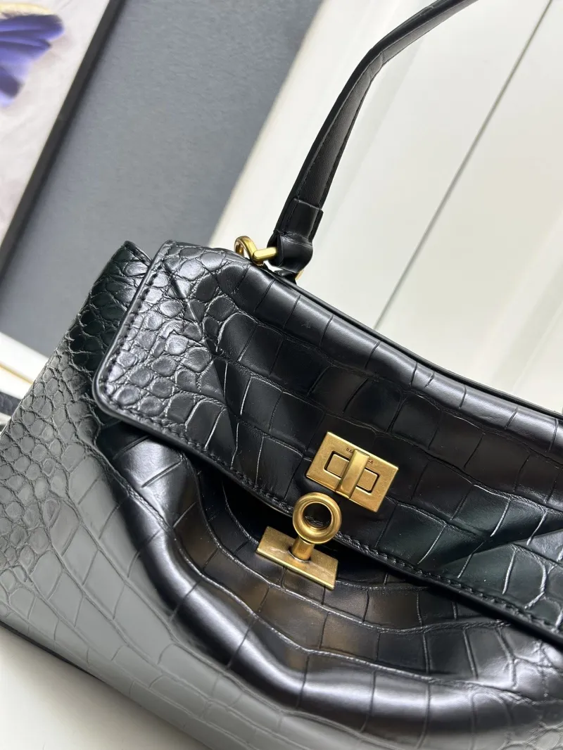 Balenciaga Black Mini Crocodile Top Handle Bag - Image 4