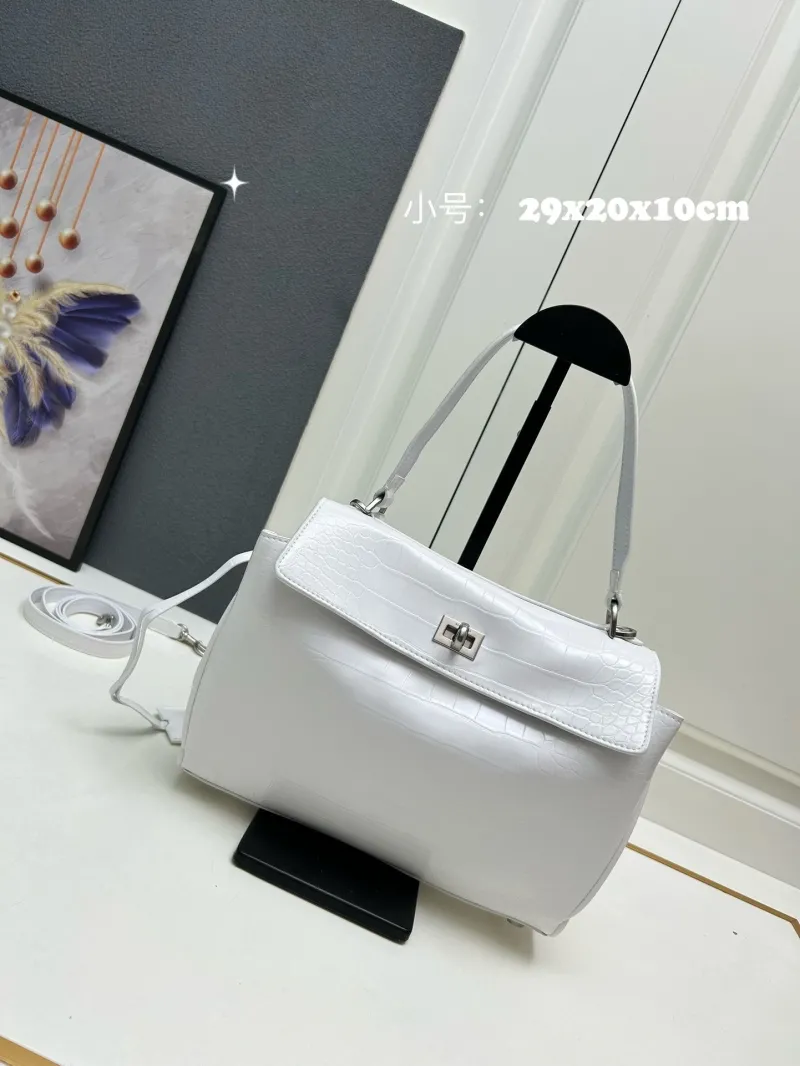 Balenciaga Small White Croc Embossed Top Handle Bag