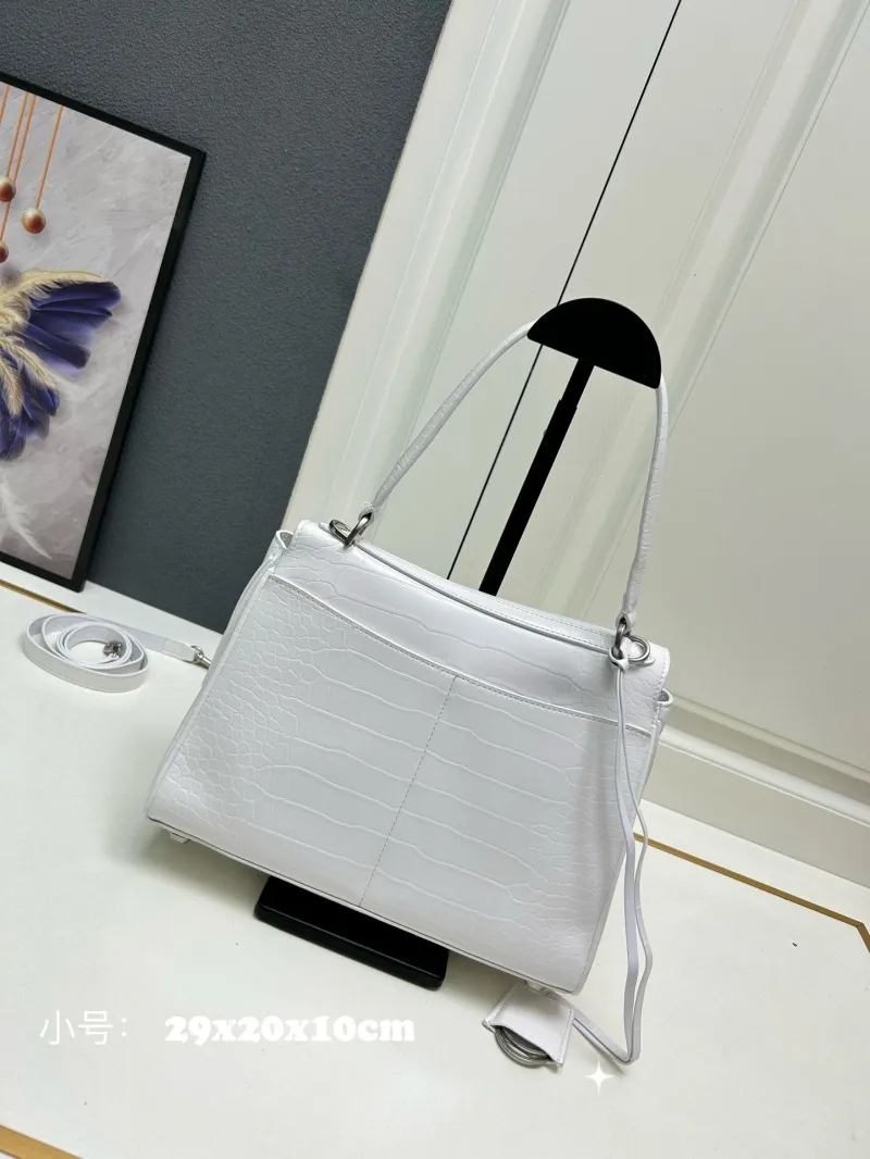 Balenciaga Small White Croc Embossed Top Handle Bag - Image 3