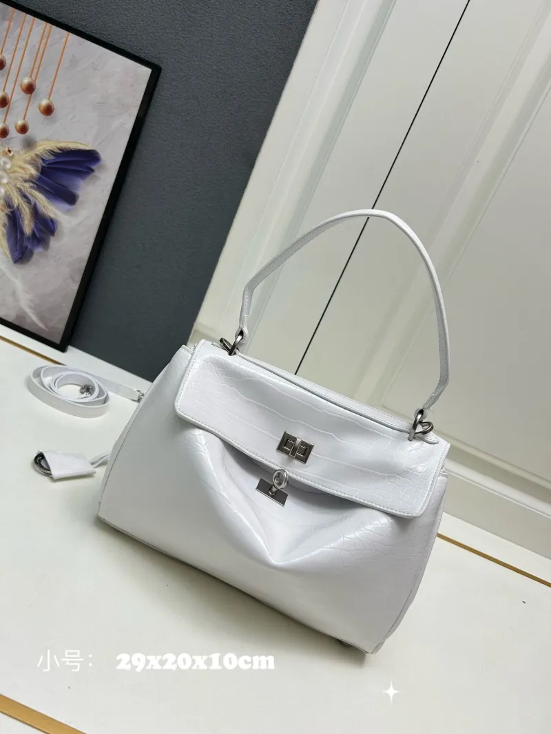 Balenciaga Small White Croc Embossed Top Handle Bag - Image 4