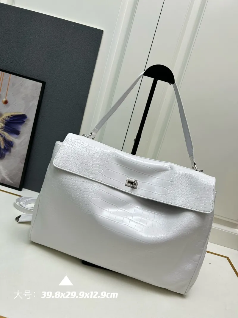 Alternative view of Balenciaga Large White Croc Embossed Top Handle Bag