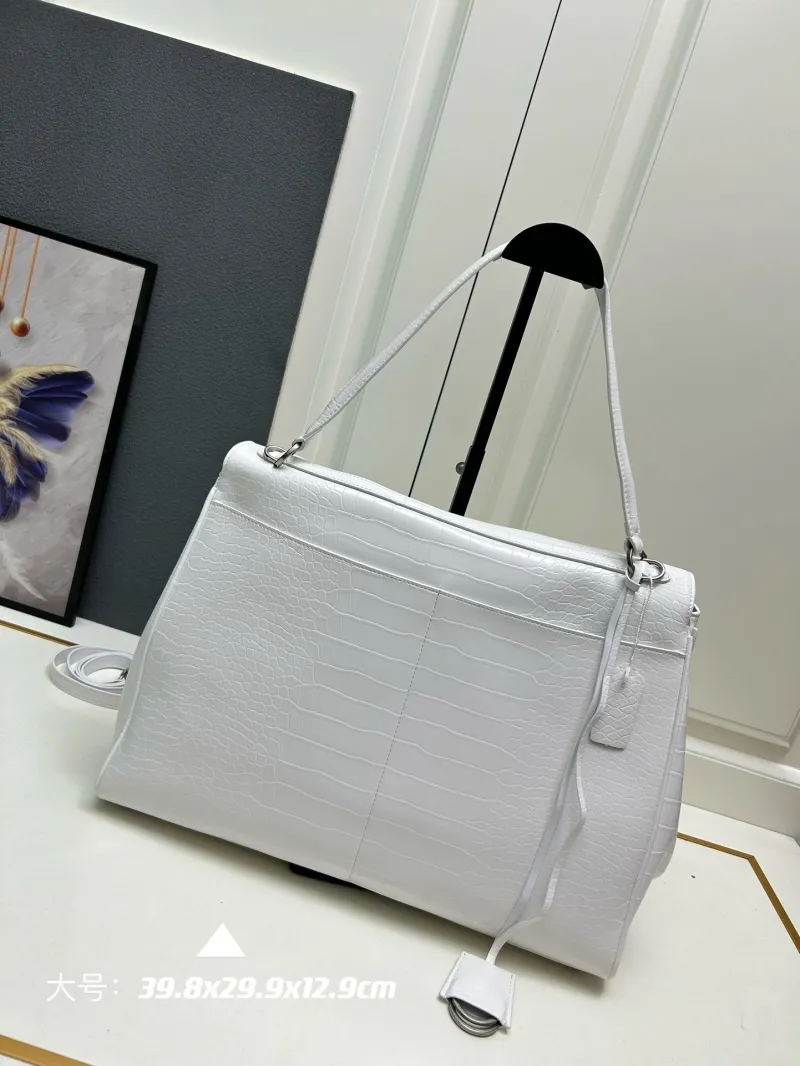 Balenciaga Large White Croc Embossed Top Handle Bag - Image 3