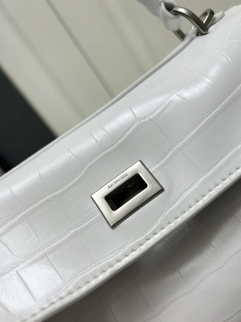 Balenciaga Large White Croc Embossed Top Handle Bag - Image 4