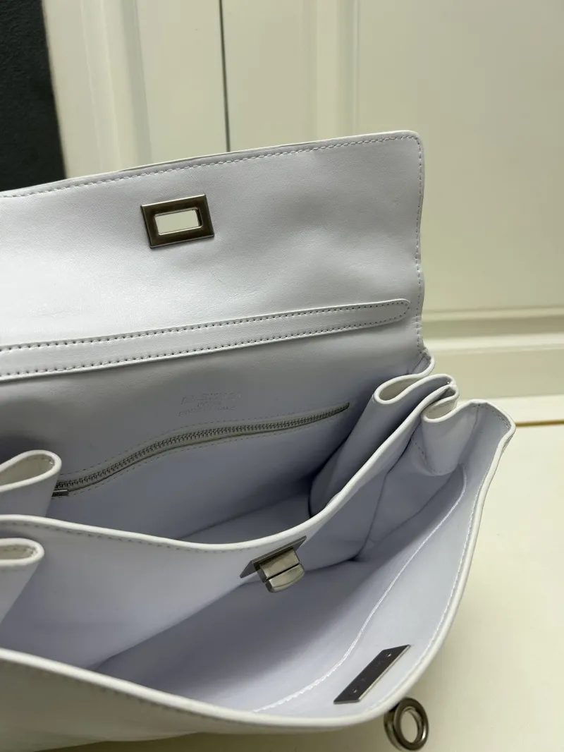 Balenciaga Large White Croc Embossed Top Handle Bag - Image 8