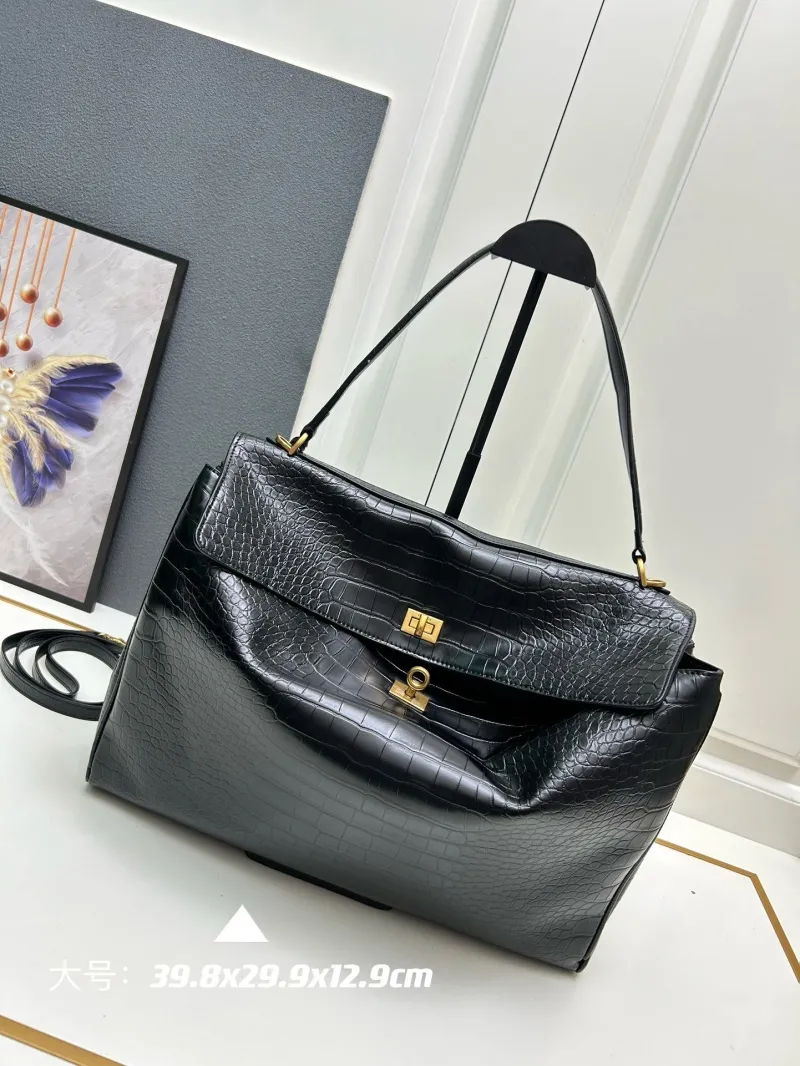 Balenciaga Large Black Crocodile Top Handle Bag 326