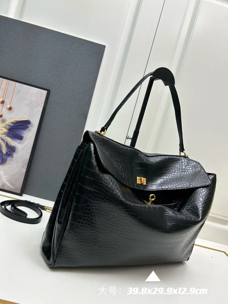 Balenciaga Large Black Crocodile Top Handle Bag 326 - Image 4