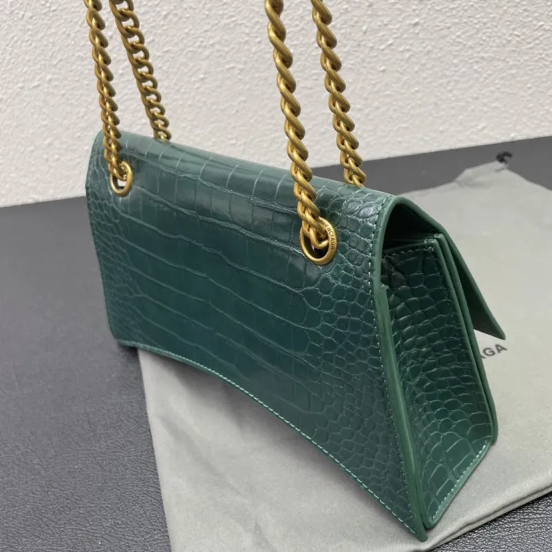 Balenciaga Small Emerald Green Croc Chain Shoulder Bag - Image 6