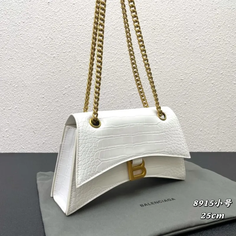 Balenciaga 8915 Small White Crocodile Chain Shoulder Bag 25cm - Image 3
