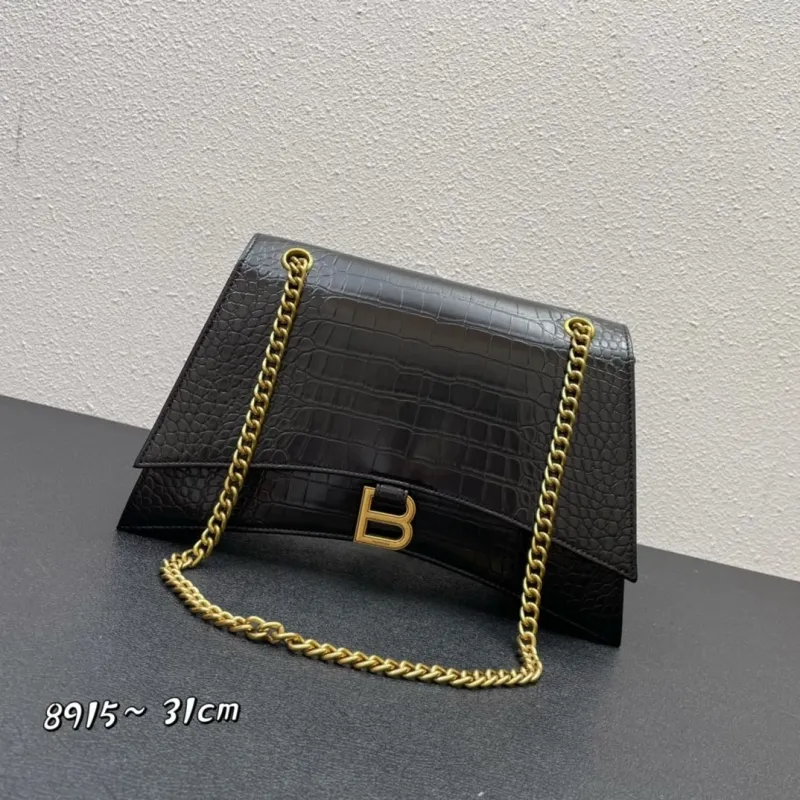 Balenciaga Black Crocodile Chain Shoulder Bag 8915 31cm