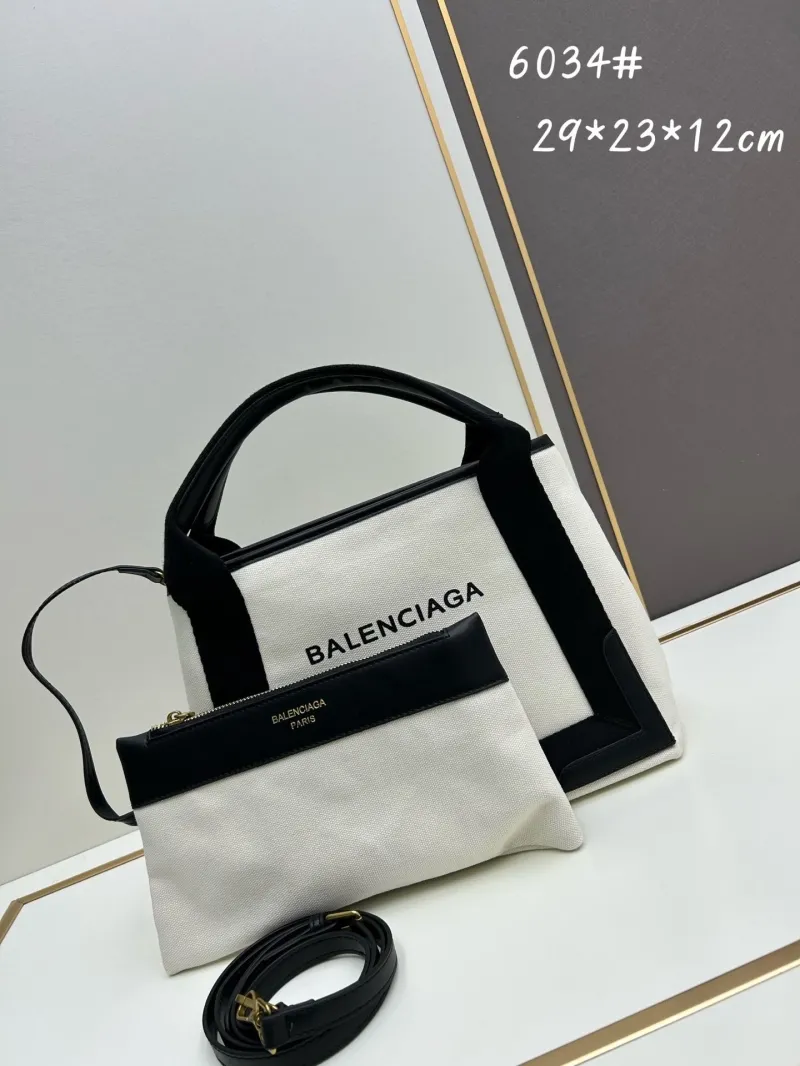 Balenciaga White Black Canvas Tote Bag 6034