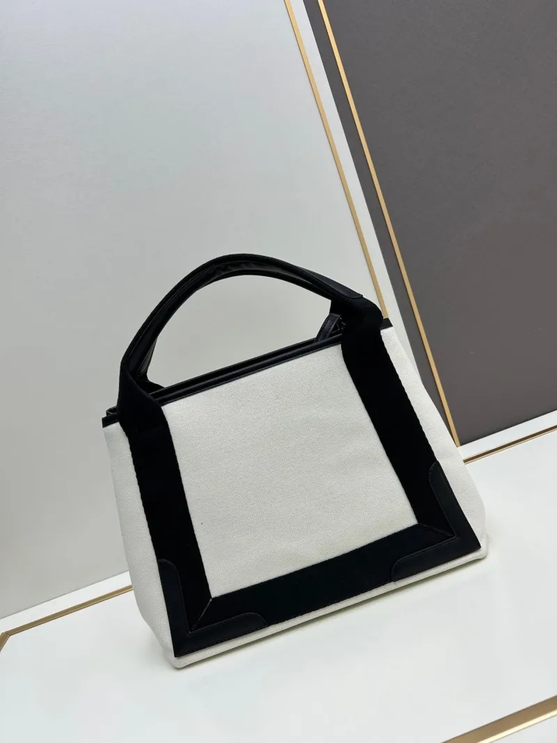 Balenciaga White Black Canvas Tote Bag 6034 - Image 3