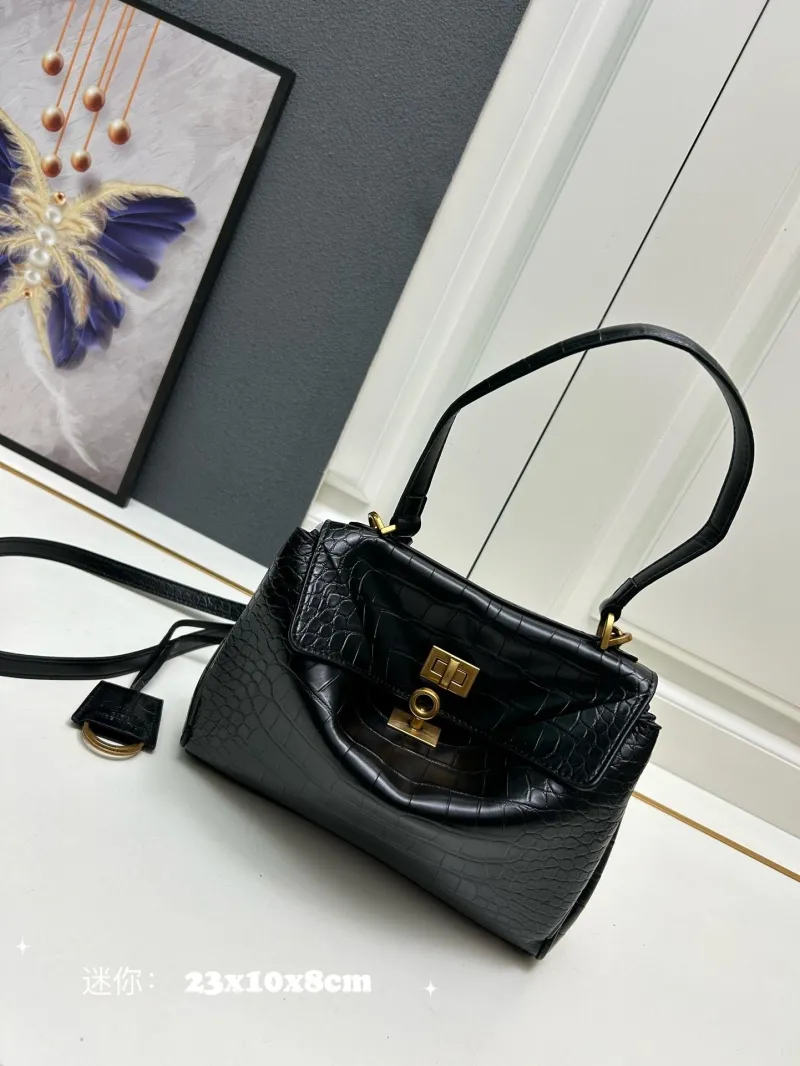 Balenciaga Mini Black Crocodile Top Handle Bag 443 - Image 3