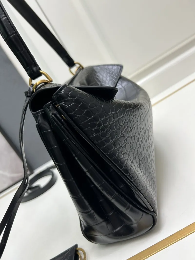 Balenciaga Medium Black Croc Embossed Top Handle Bag - Image 4