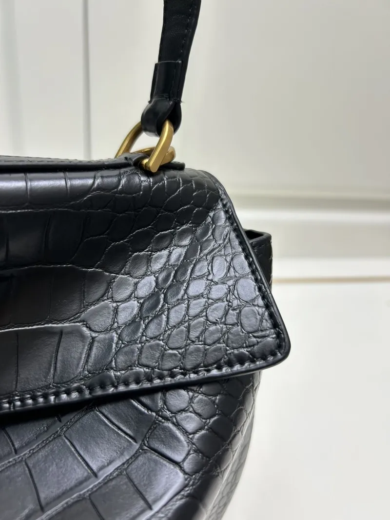Balenciaga Medium Black Croc Embossed Top Handle Bag - Image 5