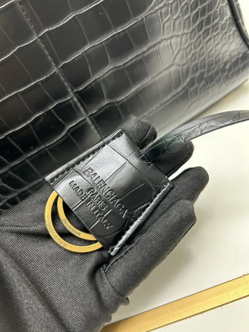 Balenciaga Medium Black Croc Embossed Top Handle Bag - Image 6