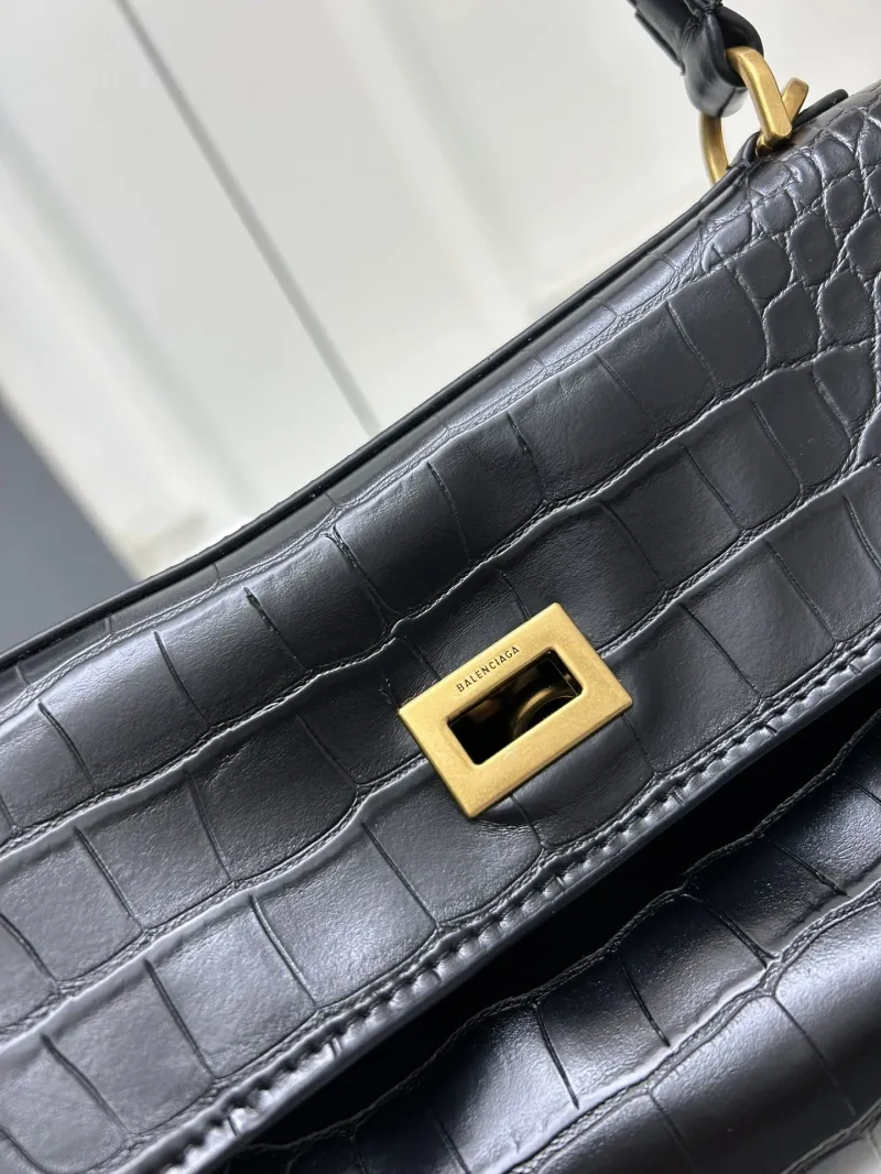Balenciaga Medium Black Croc Embossed Top Handle Bag - Image 7