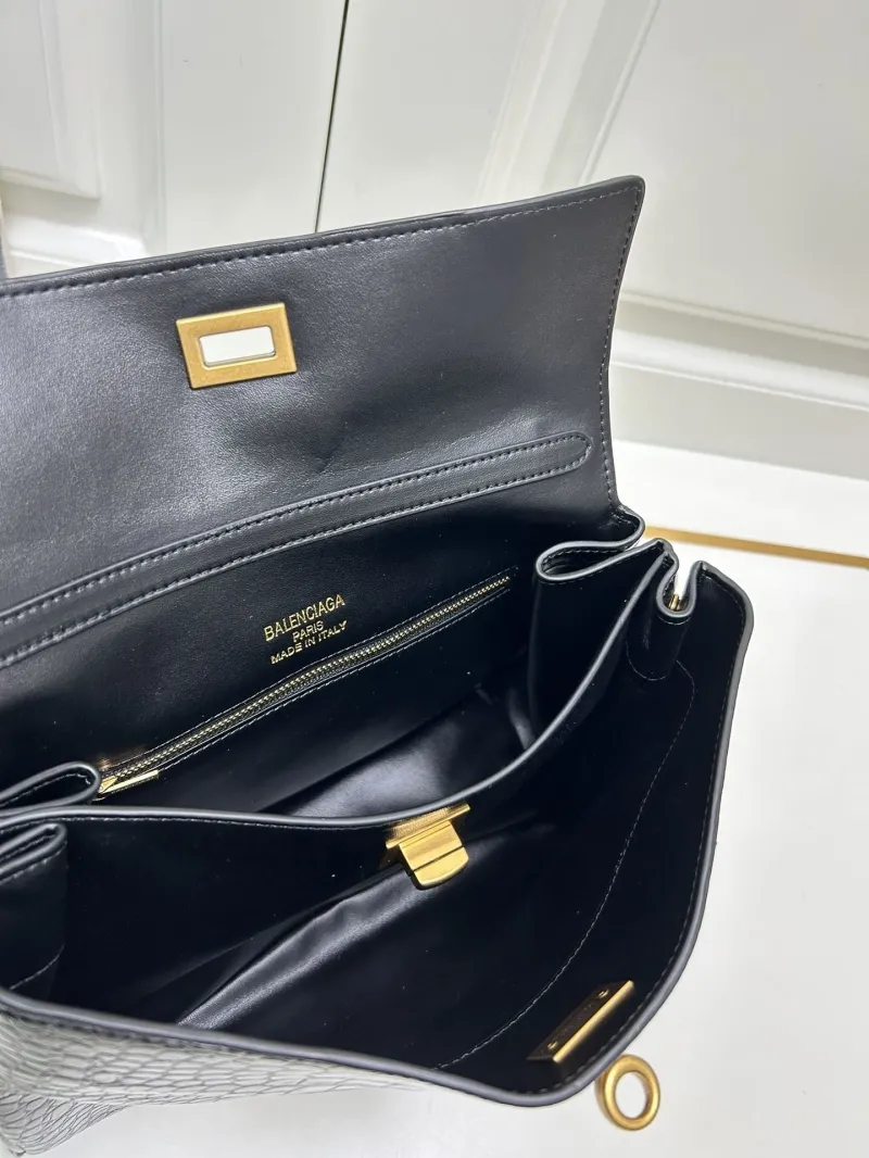 Balenciaga Medium Black Croc Embossed Top Handle Bag - Image 8